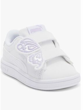 Puma Kids White Sneakers with Light Purple Butterfly Accents